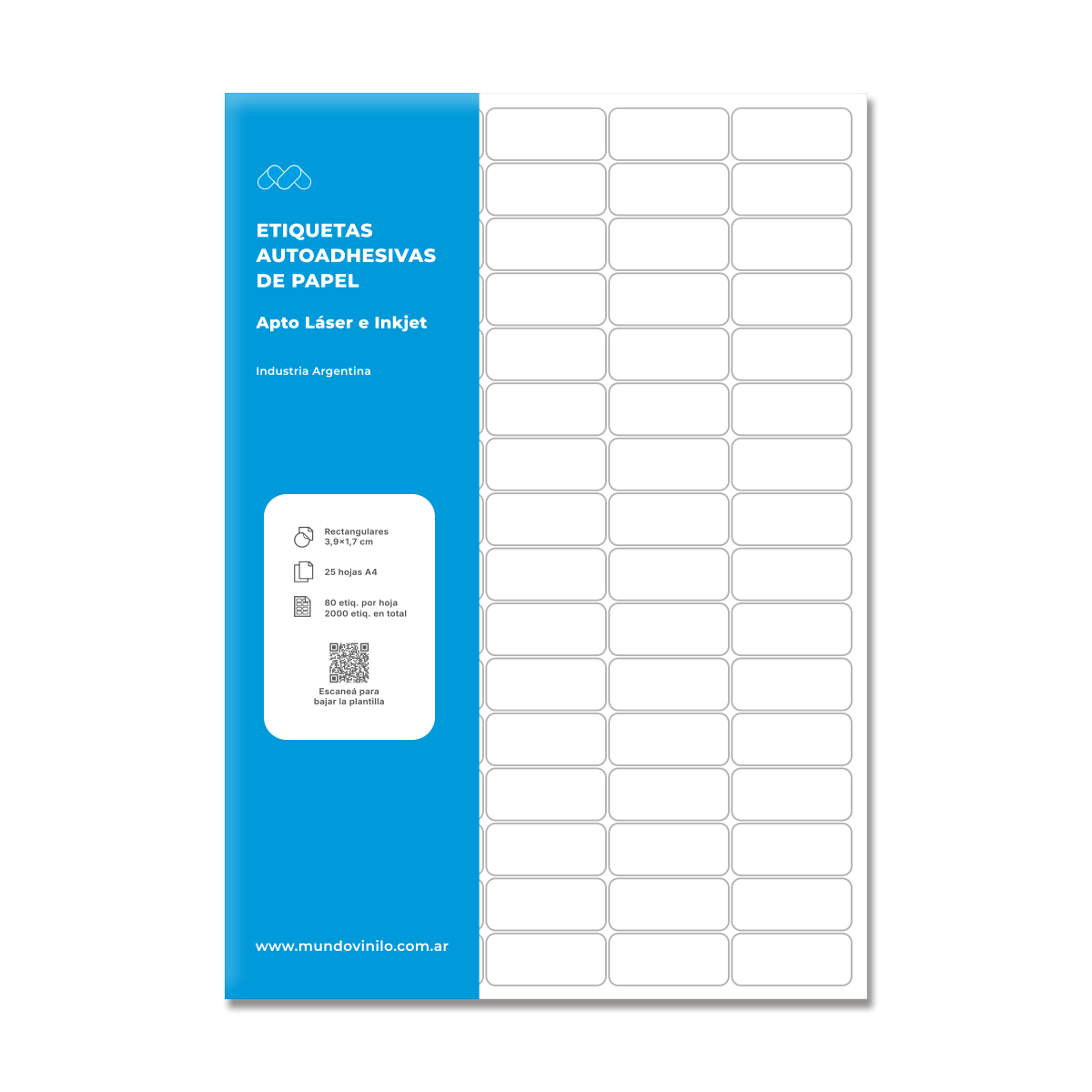 2000 etiquetas 3.9x1.7cm en 25 pliegos A4